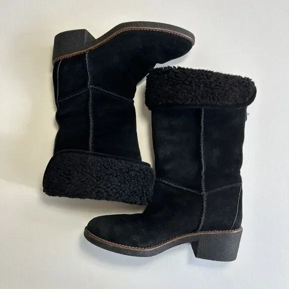 Coach Janelle Turnlock Black Suede & Shearling Boot Size 6.5B - Picture 2 of 16
